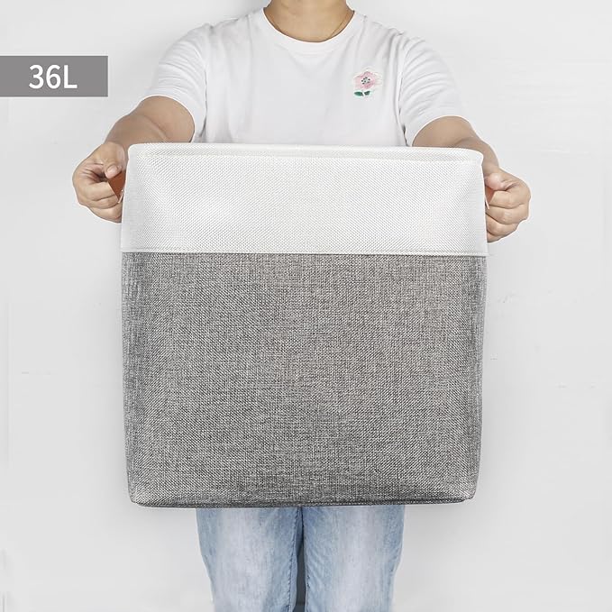 13x13 Cube Storage Bins, Collapsible Fabric Storage Box, 4 Pack Closet Baskets with Handles for Organizing, Shelf, Toys, Clothes, Home, Office, Nursery (Grey&White)-CasaMuseHome