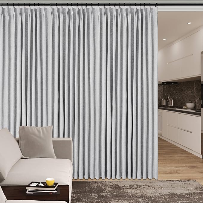 150 Inches Extra Wide Room Divider Draperies, Pinch Pleat Drapes, Absolutely Blackout Sliding Door Drapery, Total Privacy Ceiling Track Curtains, 150" W by 96" L, Silver Grey (1 Panel)-CasaMuseHome
