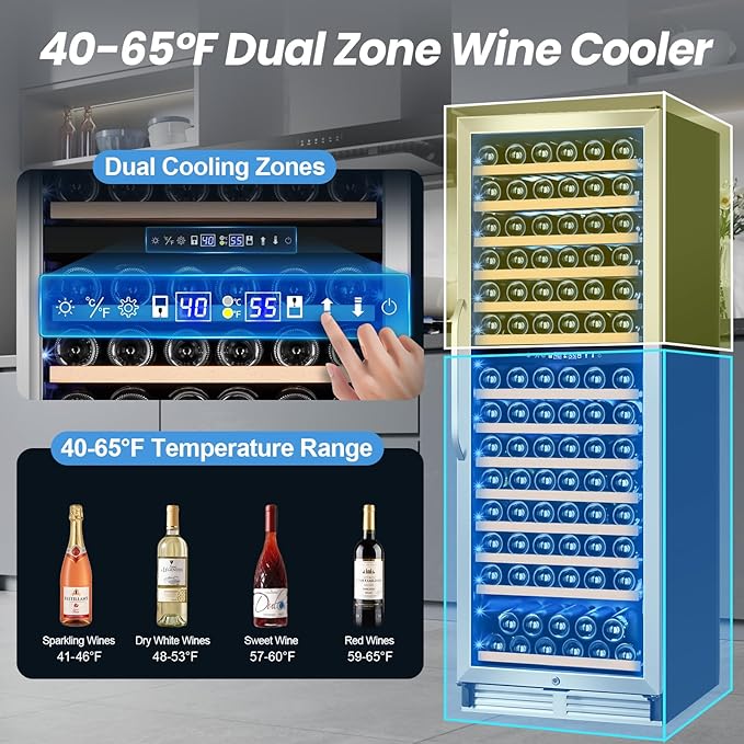 24 Inch Wine Fridge,180 Bottles Dual Zone Wine Cooler Refrigerator, Built-in or Freestanding Wine Refrigerator with Glass Door and Safety Lock, Low Noise, Large Wine Cellar for Home, Office, Kitchen-CasaMuseHome
