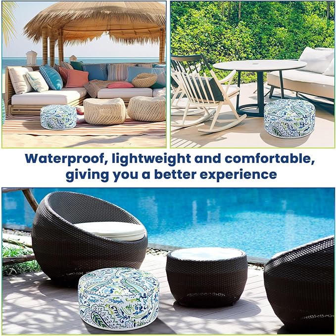 2 Pack Outdoor Inflatable Ottoman Waterproof Inflatable Pouf Foot Rest with Handle D21 x H9 Portable Outdoor Foot Rest for Patio Garden Camping or Home-CasaMuseHome
