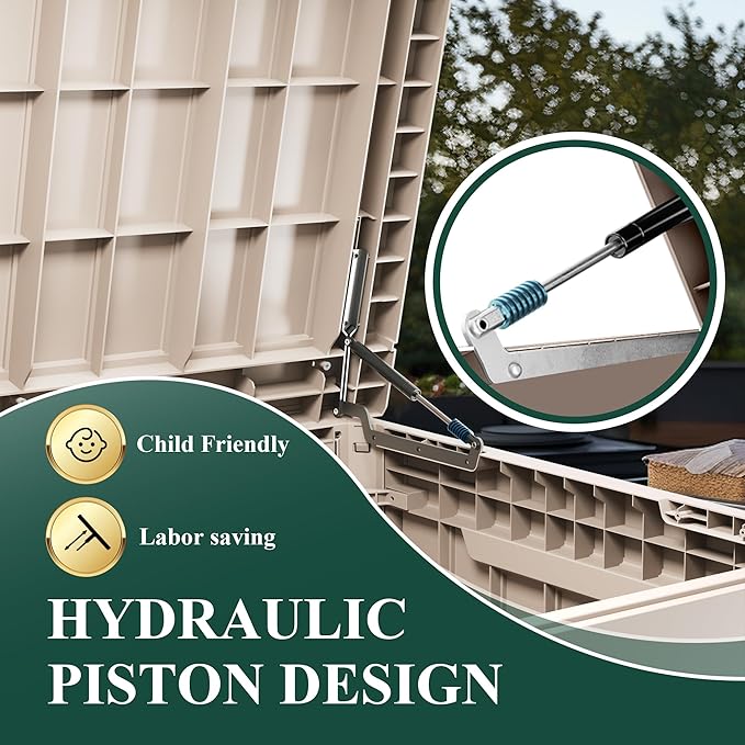 230 Gallon Outside Storage Box, Resin All Weather Storage Cabinet, Large Deck Box for Garden Tools, Patio Furniture, Sports Equipment, Light Brown-CasaMuseHome