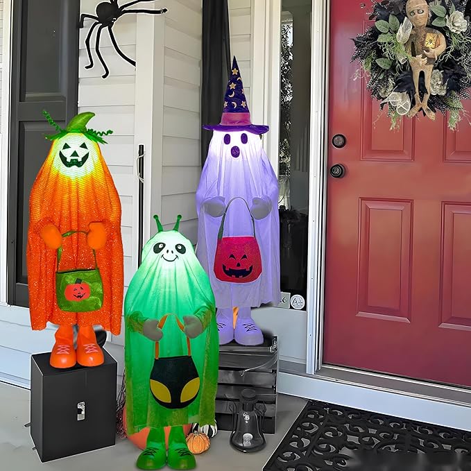 32" Front Porch Light up Halloween Figure Décor, Kit Standing Trick or Treat Indoor and Outdoor Decorations-Alien-CasaMuseHome