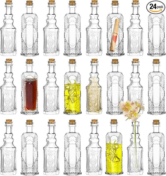 24 pcs Small Mini Clear Vintage Glass Bottles with Corks, Small Bud Vases, Decorative, Potion Bottles, 1.6oz for Party Wedding DIY Decoration/ Sand Art Bottles/Spell Jars/Message In a Bottle Kit-CasaMuseHome