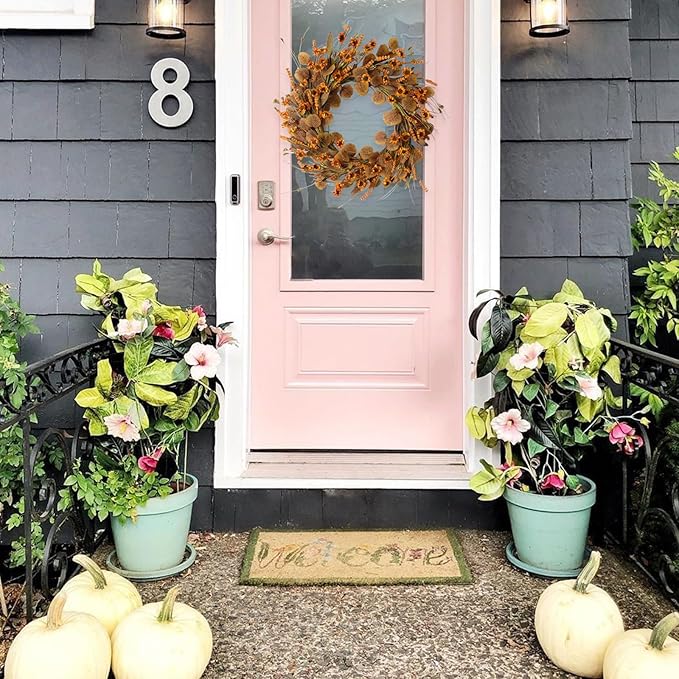 22 Inch Fall Wreath for Front Door Artificial Autumn Wreath with Eucalyptus Leaves Wild Flowers Harvest for Festival Thanksgiving Halloween Farmhouse Wall Home Decor-CasaMuseHome