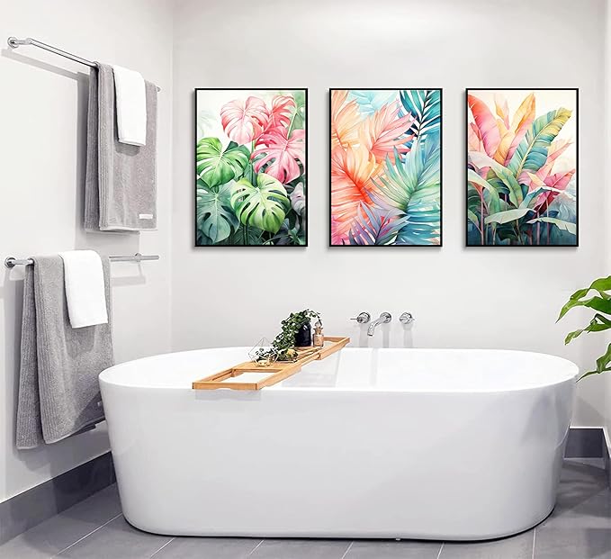 3pcs Tropical Botanical Canvas Wall Art Monstera Leaves Posters Botanical Prints Bohemian style Wall Decor Pictures Palm Leaves Paintings for Bathroom living room Decoration Unframed-CasaMuseHome