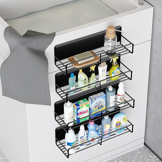 4 Pack Magnetic Spice Rack for Refrigerator, Magnetic Shelf Fridge Organizer for Kitchen Storage, Black-CasaMuseHome