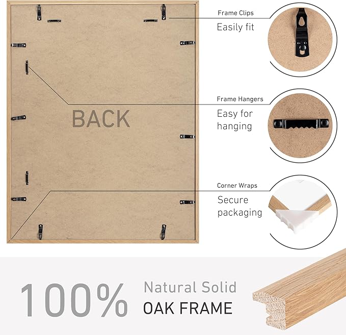 22x28 Poster Frame Set of 2 Natural Solid Oak Photo Frames with 18x24 Removable Mat Wall Hanging Large Handcrafted Frame with HD Plexiglass Wall and Tabletop Display Large Picture Frame-CasaMuseHome