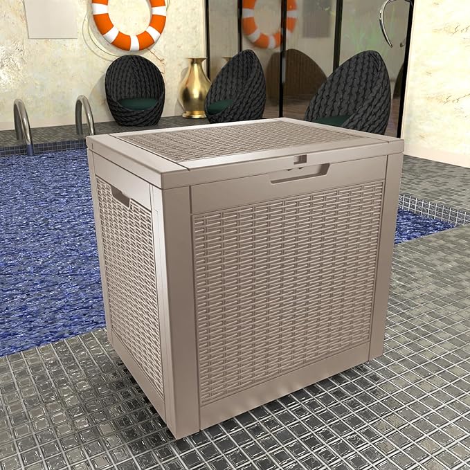 31 Gallon Outdoor Deck Box,Storage Lockable Waterproof Patio Furniture,Garden Tools,Cushions,Pool Accessories Outside Storage Resin Box(Grey)-CasaMuseHome