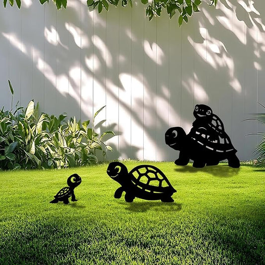 3 Pack Turtle Metal Garden Decorative Stakes, Weather Proof Silhouette Statues for Yard, Patio,Outdoor Decor for Turtle Lovers and Pet Owners-CasaMuseHome