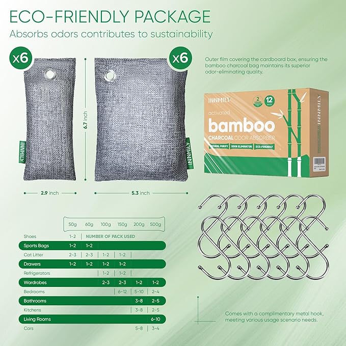 Activated Charcoal Odor Absorber, Odor Eliminator for Strong Odor,Bamboo Charcoal Air Purifying Bags for Home Car Closet Pet, Smoke Room Deodorizer (12 Packs, Unscented)-CasaMuseHome