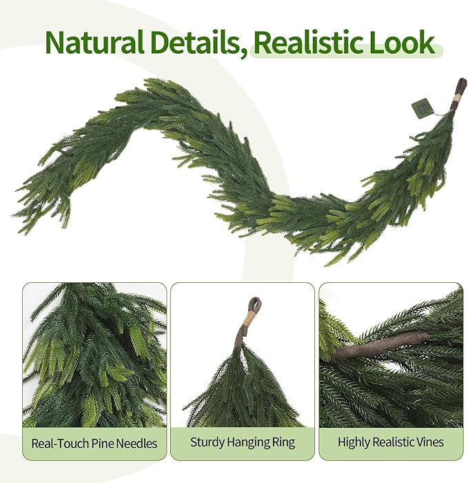6FT Artificial Norfolk Pine Garland – Real Touch Greenery Garland, Dense Green Plants for Indoor Outdoor Christmas, Holiday, and Home Decoration (1, 6FT-)-CasaMuseHome