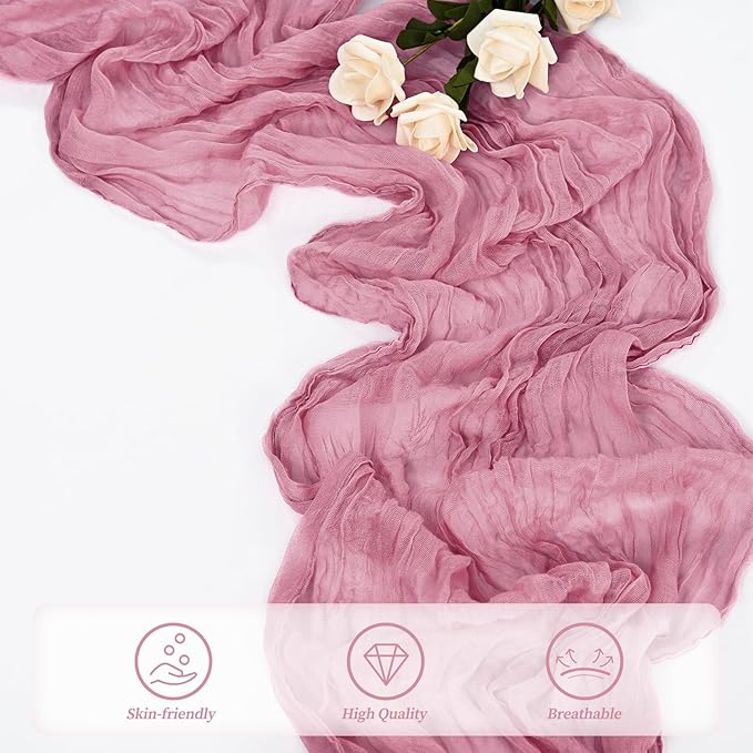 12 Pack Dusty Rose 10FT Cheesecloth Table Runner 20 x 120 Inch Long Rustic Gauze Fabric Cheese Cloth Table Runner for Wedding Bridal Baby Shower Table Decorations Boho Sheer Birthday Party Table Decor-CasaMuseHome