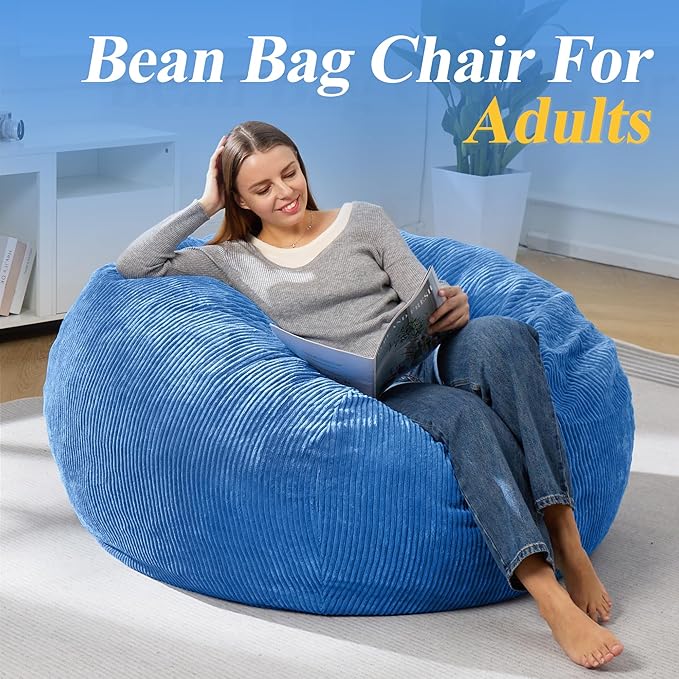 3.5FT Bean Bag Chairs Teardrop Bean Bag Chair for Adults Beanbag Chair with Memory Foam Filled Machine Washable Cover for Living Room, Bedroom (Large,Blue)-CasaMuseHome