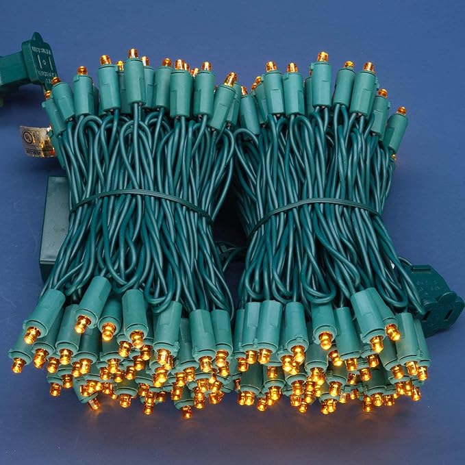 200 Count Orange Wide Angle LED Christmas Lights, 66 ft Green Wire UL Certified Commercial Grade 5mm Holiday String Light Set (Orange)-CasaMuseHome