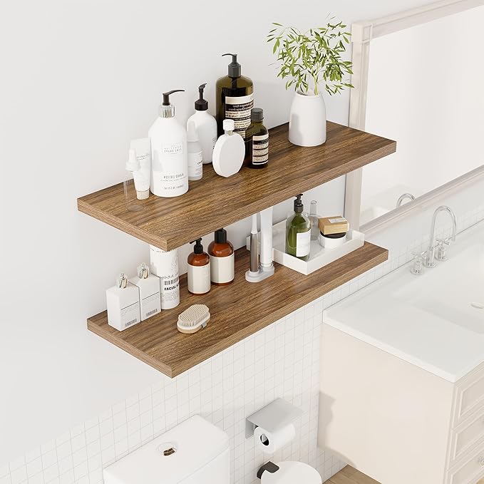 36" Floating Shelves for Wall, 12" Deep Slim Walnut Floating Shelves, Wall-Mounted Shelves for Bedroom, Living Room, Kitchen, Bathroom - Set of 2-CasaMuseHome