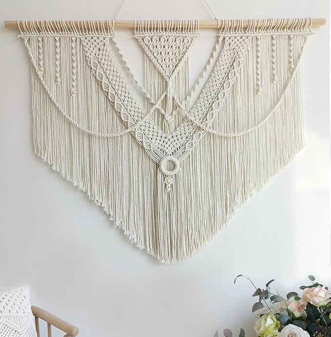 Achart Macrame Wall Hanging Large- Boho Wall Decor- large wall art- Wall Decor Living Room- Macrame Tapestry Boho Decor for Bedroom (Triangle)-CasaMuseHome