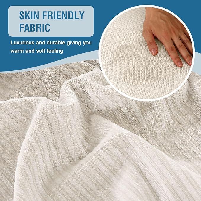 H.VERSAILTEX Velvet Stretch Couch Cushion Cover Plush Cushion Slipcover for Chair Cushion Furniture Protector Seat Cushion Sofa Cover (1 Piece Armchair Cushion Covers, Ivory Striped)-CasaMuseHome