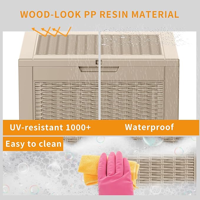 33 Gallon Deck Box Large Outdoor Storage for Patio Furniture,Outdoor Cushions,Garden Tools and Pool Supplies,Waterproof,Resin,Lockable(Grey)-CasaMuseHome