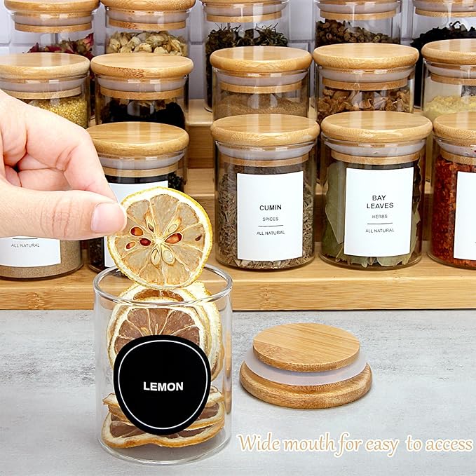 4OZ Glass Spice Jars with Bamboo Lids and 315 Labels, 20 Pcs Clear Food Storage Containers for Kitchen Sugar Salt Coffee Tea Beans-CasaMuseHome