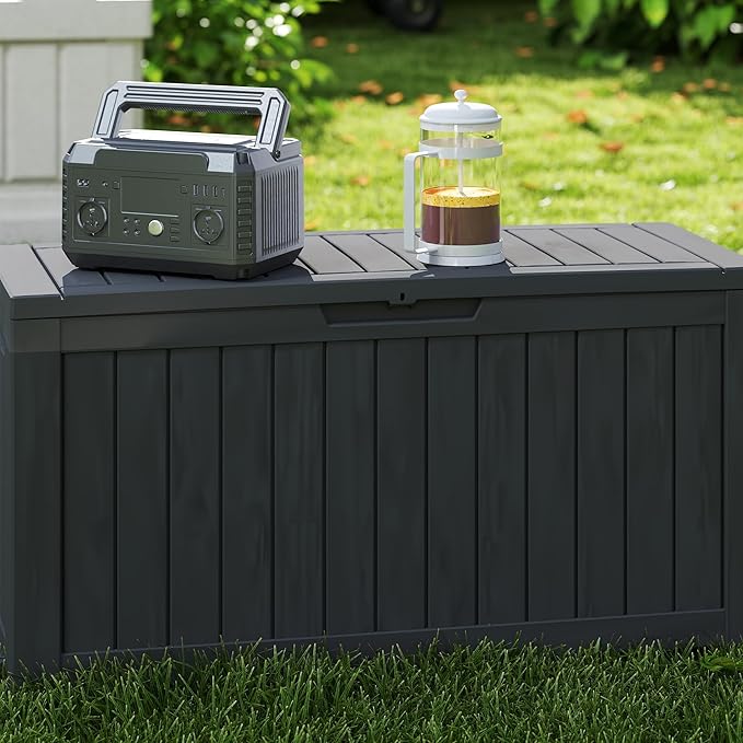 80 Gallon Outdoor Storage Box with Wheels, Waterproof Lockable Resin Deck Box Patio Storage Bin for Pool Accessories Cushion Furniture, Garden Tools, UV-Resistant Outside Delivery Black-CasaMuseHome