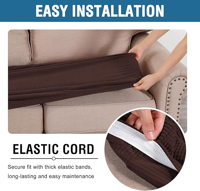 H.VERSAILTEX Super Stretch Individual Seat Cushion Covers Sofa Covers Couch Cushion Covers Slipcover Sets Thick Jacquard Textured Twill Fabric (1 Piece Chair Cushion Cover, Chocolate)-CasaMuseHome