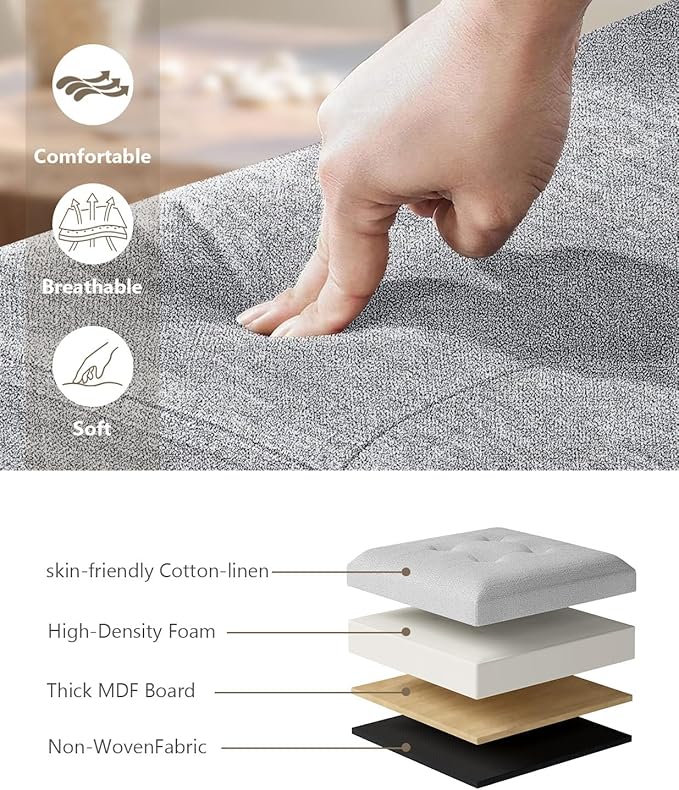 15 Inches Small Folding Storage Ottoman Cube, Storage Footrest, Foot Rest Stool, for Living Room, Bedroom, Dorm, Hallway, Entryway, Light Gray-CasaMuseHome