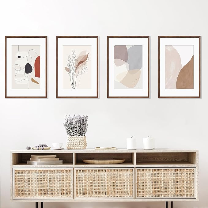 16x24 Poster Frame Set of 4 Natural Solid Walnut Photo Frames with 12x18 Removable Mat Wall Hanging Large Handcrafted Frame with HD Plexiglass Wall and Tabletop Display Large Picture Frame-CasaMuseHome