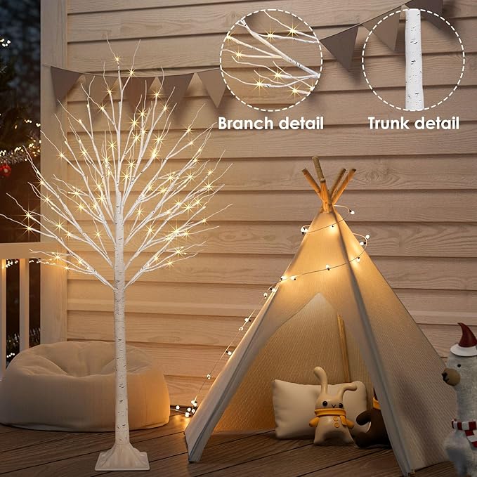 2 Pack 5FT 200LED Christmas Lighted Birch Tree, Timer Function Prelit Artificial Tree Lamp Plug in with Warm White Lights, 2 Modes Twinkling Twig Trees for Indoor Outdoor Party Christmas Decorations-CasaMuseHome