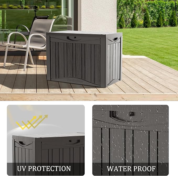 45 Gallon Double-Wall Resin Deck Box - Lockable Waterproof Outdoor Storage Box, 515bs Capacity & Doubles as Seating for Patio Furniture - Garden Tools, Pool Accessories (Brown)-CasaMuseHome