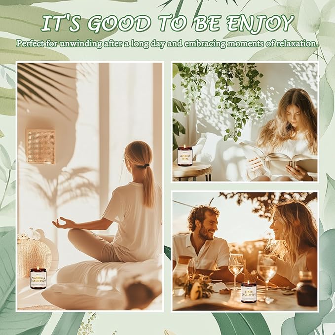 4 Pack Scented Candles Set | Scented Candles for Home, Candle Gifts for Women Men, Soy Candle for Home, Aromatherapy Gift of Amber Patchouli/Lemon Eucalyptus/Lavender/Sandalwood-CasaMuseHome