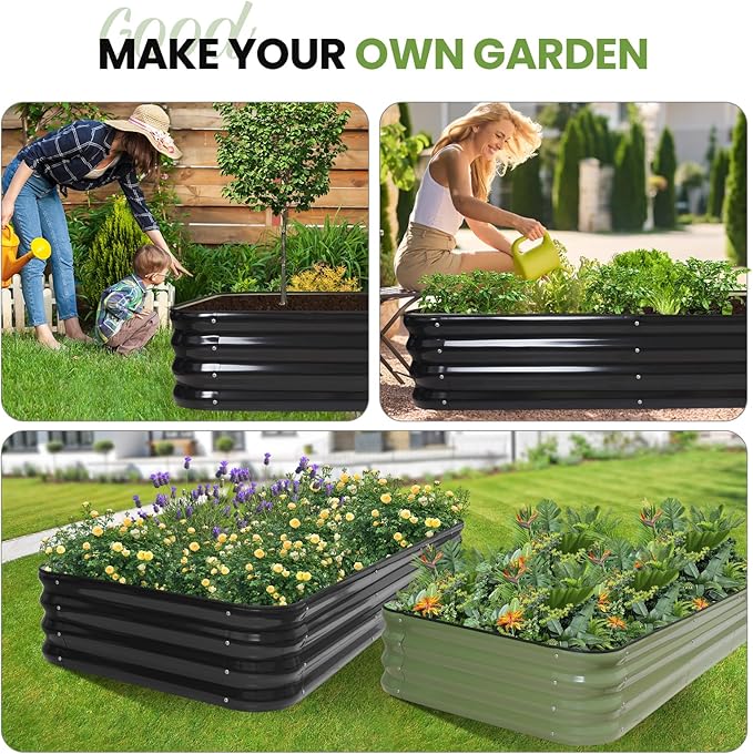 5-in-1 Adjustable Raised Garden Bed Kit | Galvanized Planter Boxes for Vegetables, Flowers | 12" Tall, Multiple Sizes (8x3x1ft, 9x2x1ft, 10x1x1ft, 6x5x1ft, 7x4x1ft) | Outdoor Metal Raised Bed, Grey-CasaMuseHome