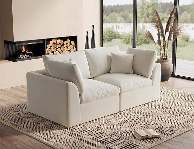 78.9" Loveseat Sofa, Cloud Boneless Couches for Living Room, Modern Modular Sectional Sofa, Oversized, Warm White-CasaMuseHome