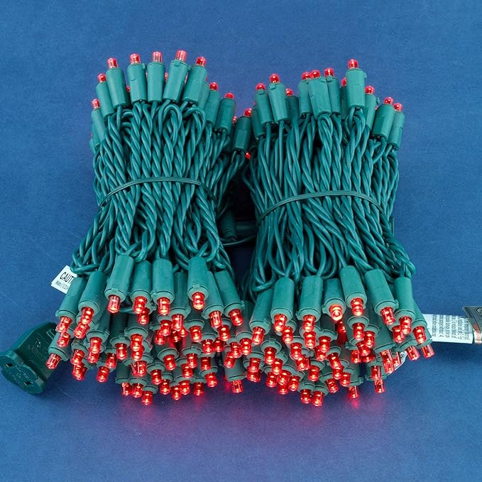 200 Count Red Wide Angle LED Christmas Lights, 66 ft Green Wire UL Certified Commercial Grade 5mm Holiday String Light Set (Red)-CasaMuseHome