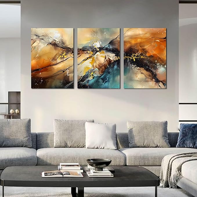 Abstract Living Room Pictures Wall Decor - Modern Bedroom Wall Decor Above Bed - Large 3 Piece Canvas Wall Art for Office Size 24" x 36"-CasaMuseHome