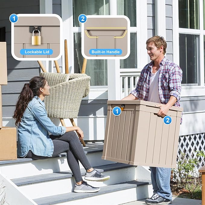 50 Gallon Resin Deck Box, Lockable Outdoor Storage Box for Patio Cushions Storage Furniture,Garden Tools, Pool Supplies, Weatherproof and UV Resistant (Grey)-CasaMuseHome