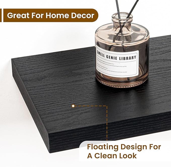 36 Inch Floating Shelves, 9.3 Inch Deep Rustic Wall Shelves - Extra Deeper Wall Mounted Storage Shelves for Bathroom, Kitchen, Living Room (Black, Set of 2)-CasaMuseHome