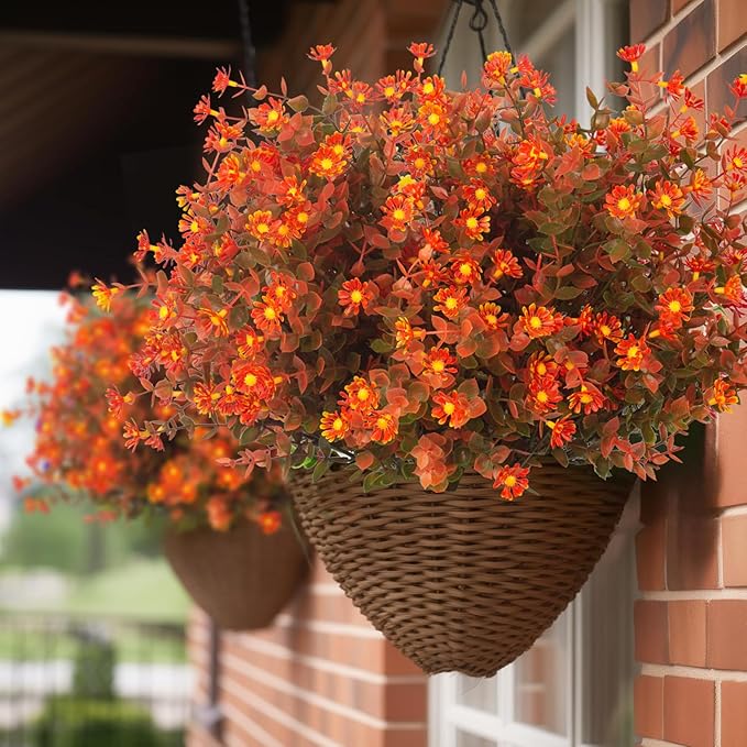 12 Bundles Artificial Fall Flowers No Fade Faux Autumn Plants, Fake Indoor Outdoor Greenery Decorations for Thanksgiving Christmas Wedding Party Home Garden Fireplace Décor (Fall Red)-CasaMuseHome