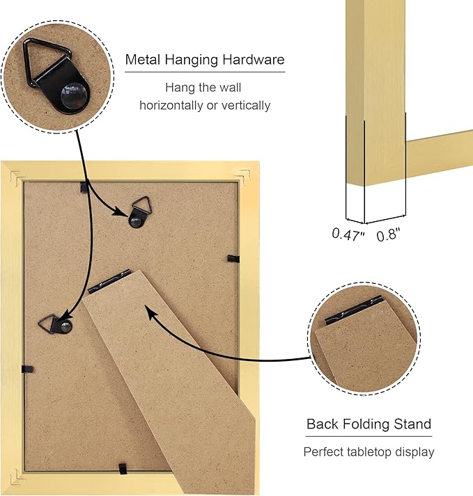 5x7 Picture Frame Set of 4, 5 x 7 Wood Photo Frames with Mat for 4x6, Wooden Frame with Real Glass Cover for Wall and Tabletop Display,Gold-CasaMuseHome