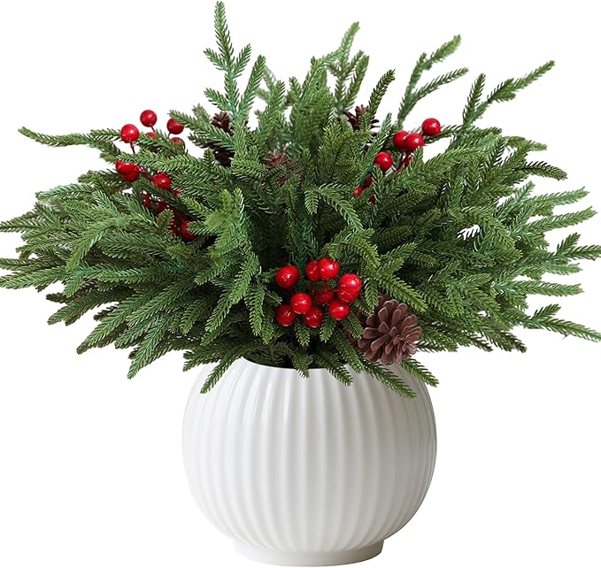 24 Pcs Christmas Norfolk Pine Stems, Realistic DIY Artificial Pine Branches for Christmas Decorations-CasaMuseHome