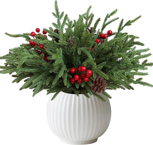 24 Pcs Christmas Norfolk Pine Stems, Realistic DIY Artificial Pine Branches for Christmas Decorations-CasaMuseHome