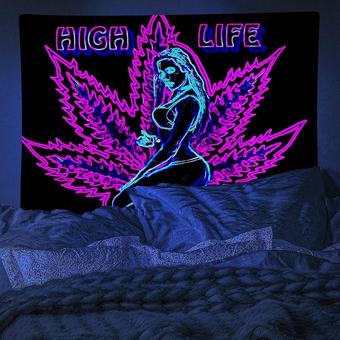 ADDWel Blacklight Tapestry for Bedroom, Tapestry Glow In The Dark, UV Reactive Black Light Posters Wall Hanging for Bedroom Dorm Living Room Backdrop Decor-CasaMuseHome