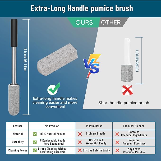 2 Pack Pumice Stone for Toilet Cleaning,16.14In Extra Long Handle Toilet Pumice Stone Toilet Bowl Cleaner Brush Toilet Scrubber for Toilets Bathtubs Grills Sinks-CasaMuseHome