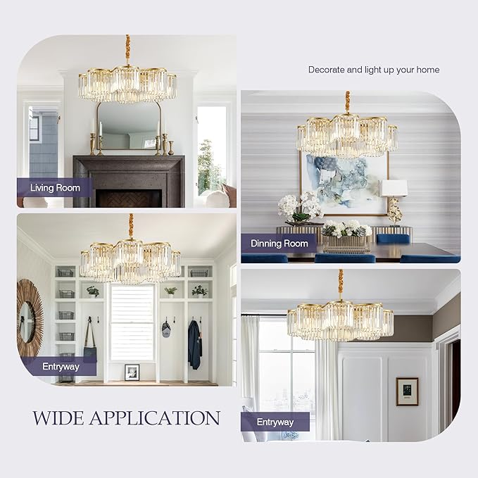 30.3“ Gold Semi Flush Mount Ceiling Light Fixtures, 8-Light Gold Modern Crystal Chandelier Height Adjustable Pendant Lighting for Bedroom Entryway Hallway Kitchen Island Living Room Foyer-CasaMuseHome