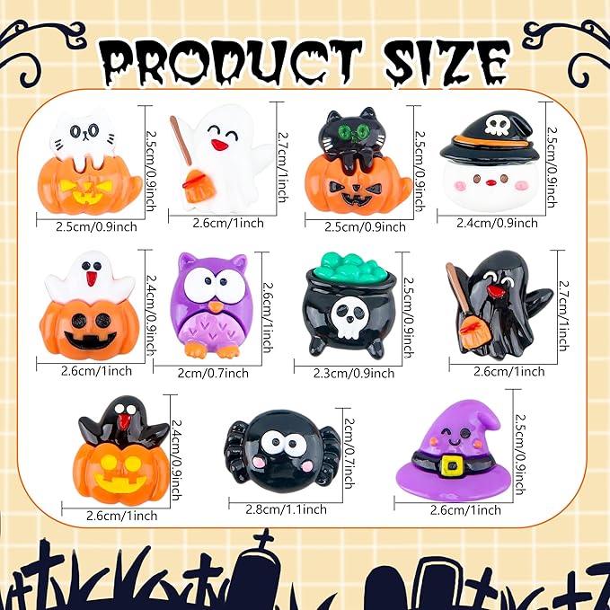 65 Pcs Mini Halloween Figurines Bulk Miniatures Resin Pumpkin Ghost Candy Hat Halloween Garden DIY Accessories for Halloween Decoration Goodie Bags Stuffers, 10 Styles-CasaMuseHome