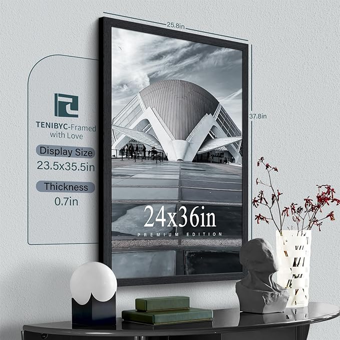 24x36 Poster Frame 3 Pack - Black Woodgrain, Solid Wood Picture Frame, Wall Gallery Frame - Wall Hanging-CasaMuseHome