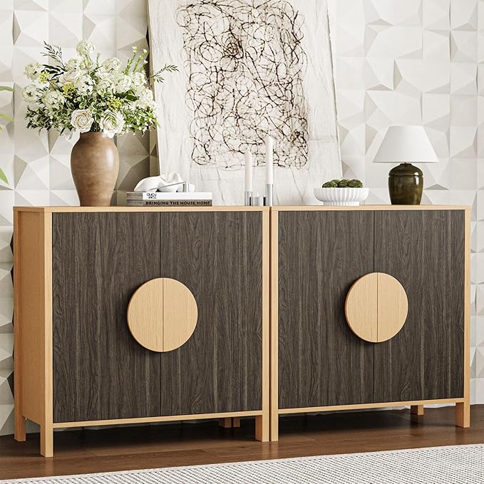 65 Inch TV Stand, Mid Century Modern Entertainment Center with Storage Cabinets & Adjustable Shelves, Media Console TV Credenza for Living Room, Dining Room, Hallway, Walnut-CasaMuseHome