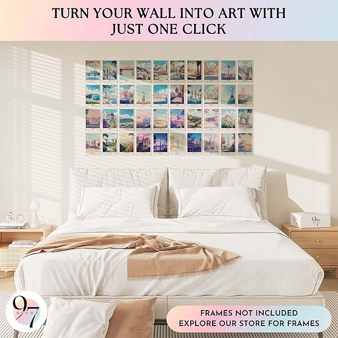 97 Decor Vintage Travel Posters Wall Art - Retro Travel Decor For Home, Travel Art Prints For Wall Decor, Around World Travel Collage Destination Pictures Famous City Artwork For Classroom (4x6)-CasaMuseHome