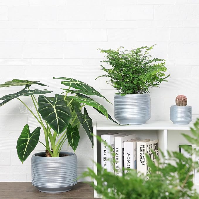 8 Inch + 6 Inch Ceramic Plant Pots Indoor with Drainage – Flower Pot Set, Decorative Indoor Planters for House Plants and Garden Use-CasaMuseHome