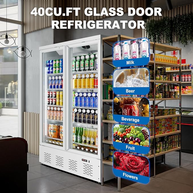 30.5 Cu.ft. Commercial Refrigerators 2 Glass Door Commercial Beverage Refrigerators Upright Display Cooler with Soft LED Light and 10 Adjustable Shelves for Restaurant Grocery Stores Home-CasaMuseHome