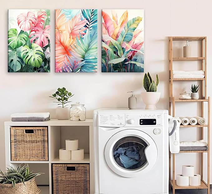 3pcs Framed Tropical Botanical Canvas Wall Art Monstera Leaves Posters Botanical Prints Bohemian style Wall Decor Pictures Palm Leaves Paintings for Bathroom living room Decoration-CasaMuseHome